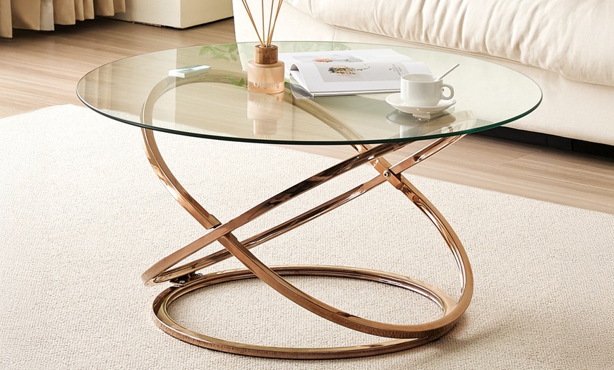 Image 1: Isabella Round Tempered Glass Coffee and Lamp or Side Table 