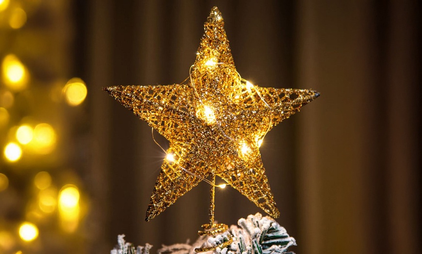 Image 1: Living And Home Christmas Star Sequins Tree Topper with LED Lights