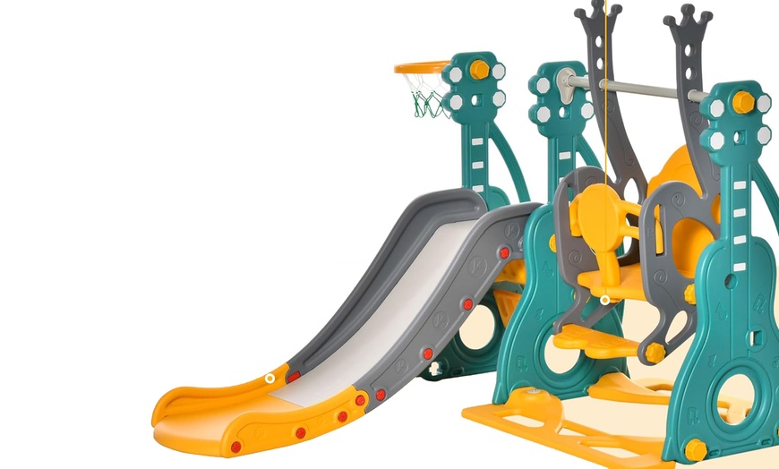 Image 6: HomCom Kids Swing and Slide Set with Basketball Hoop Slide