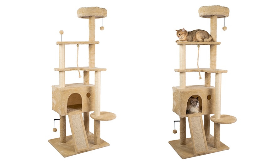 Image 25: Arbre à griffes en sisal naturel avec niche pour chats et jeux inclus