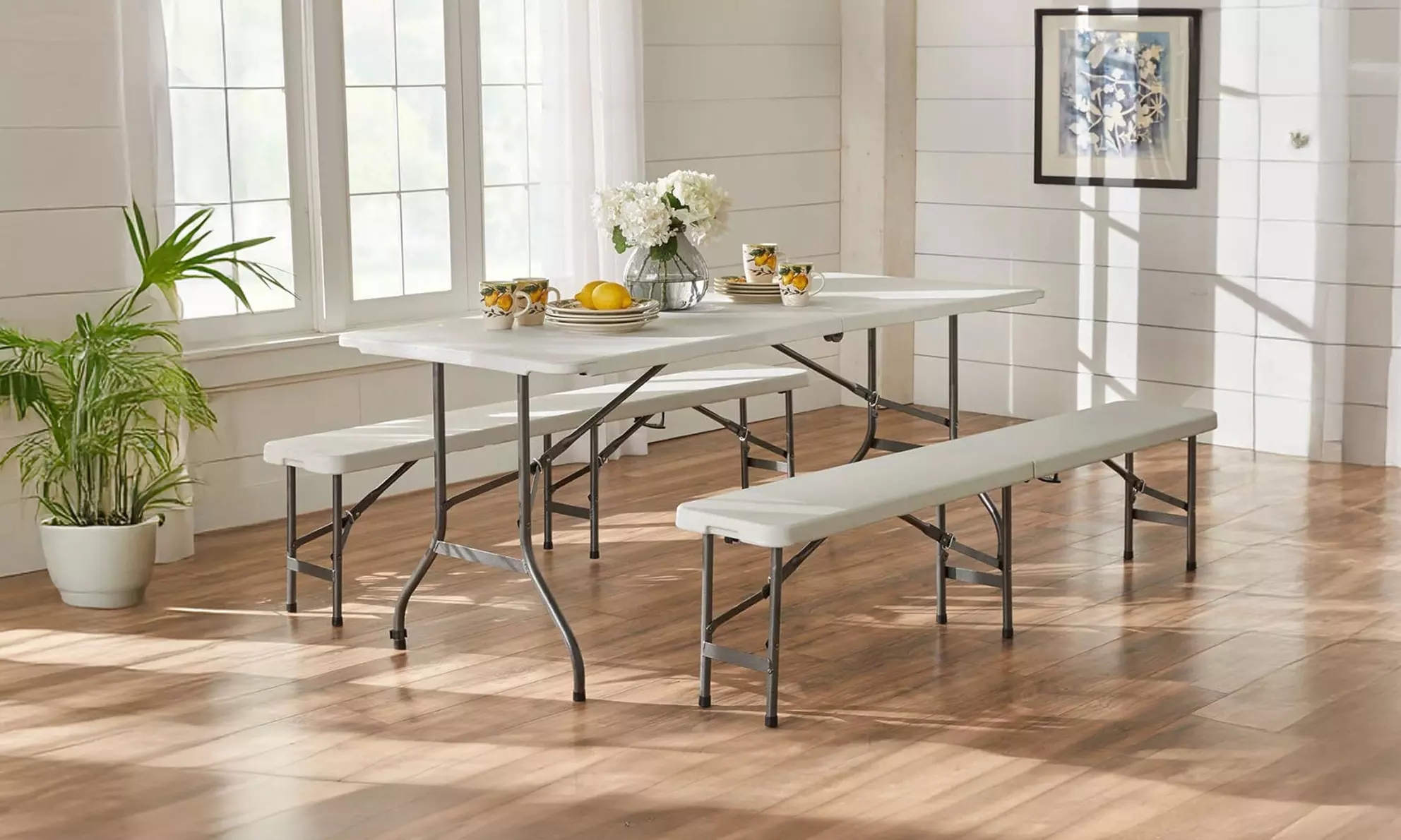 Neo Indoor and Outdoor Garden Plastic Folding Table and Bench Set - Primary Image