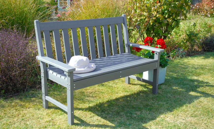 Image 2: Wood Effect Garden Bench in Dark Grey or Walnut