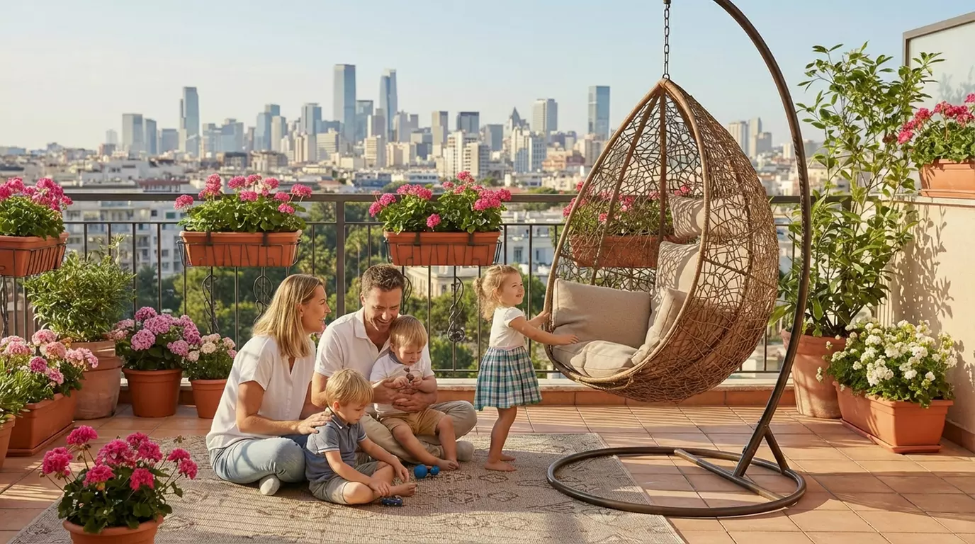 Poltrona sospesa a dondolo per giardino e terrazzo