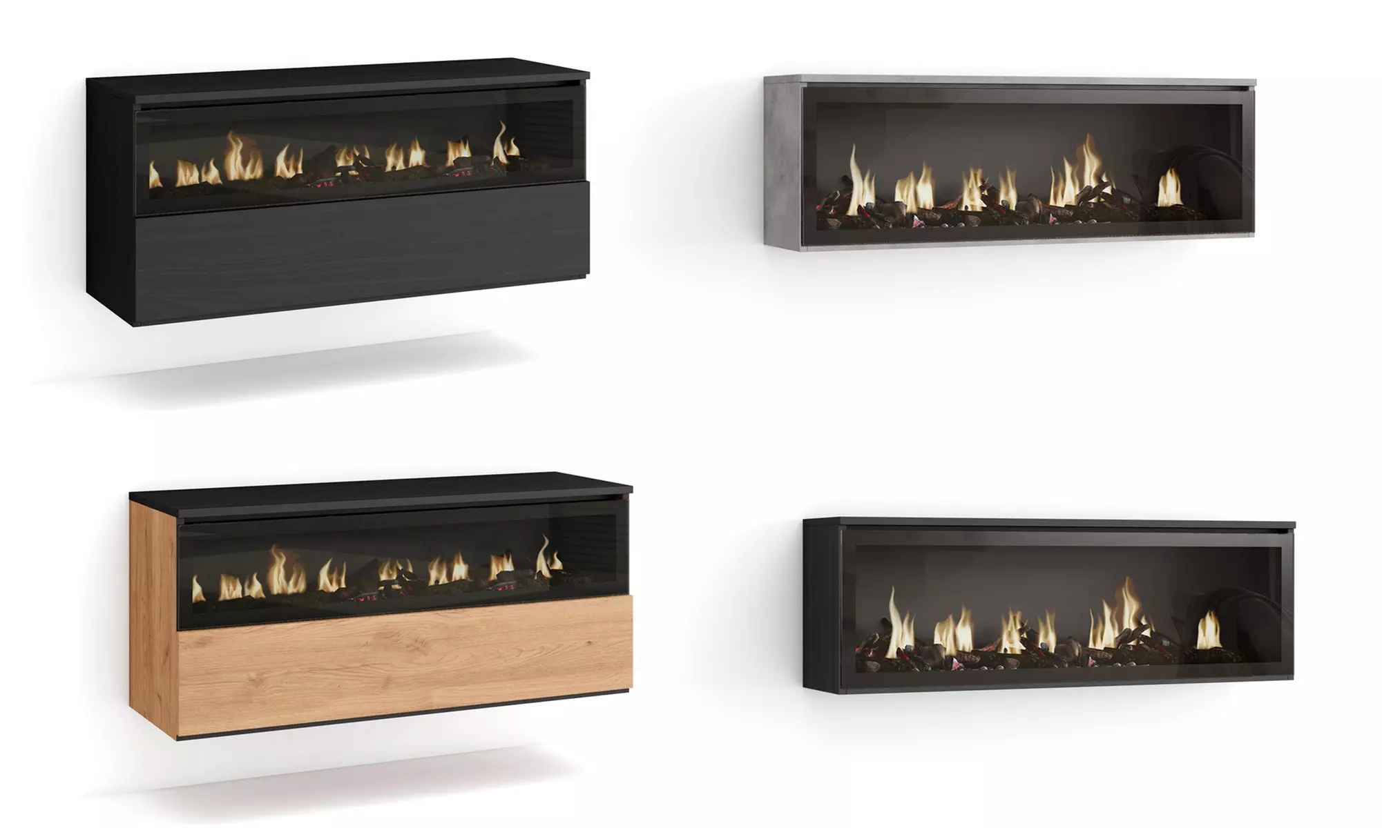 Elektrischer LED-Kamin COZY mit 3D-Feuereffekt, opt. mit Hängeboard