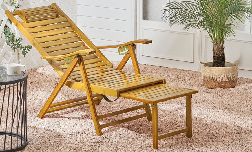 Image 3: Bamboo Foldable Adjustable Recliner Chair