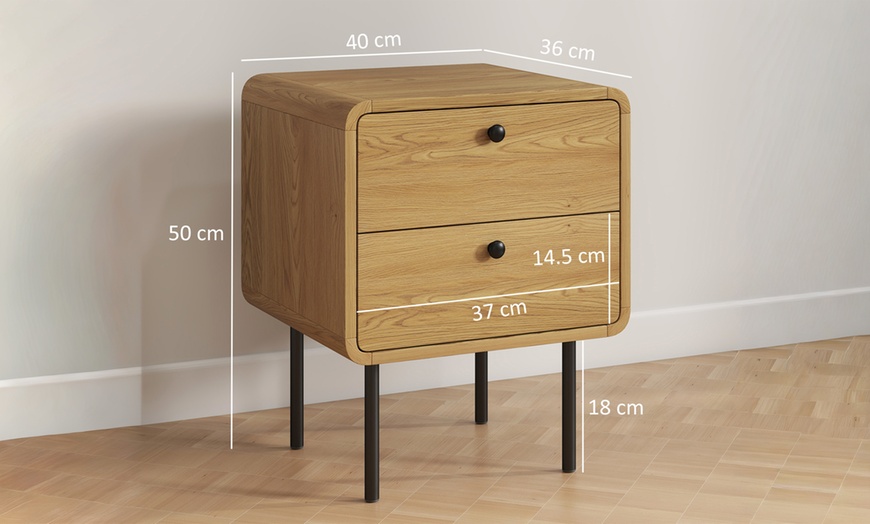 Image 3: HOMCOM Oak Bedside Table