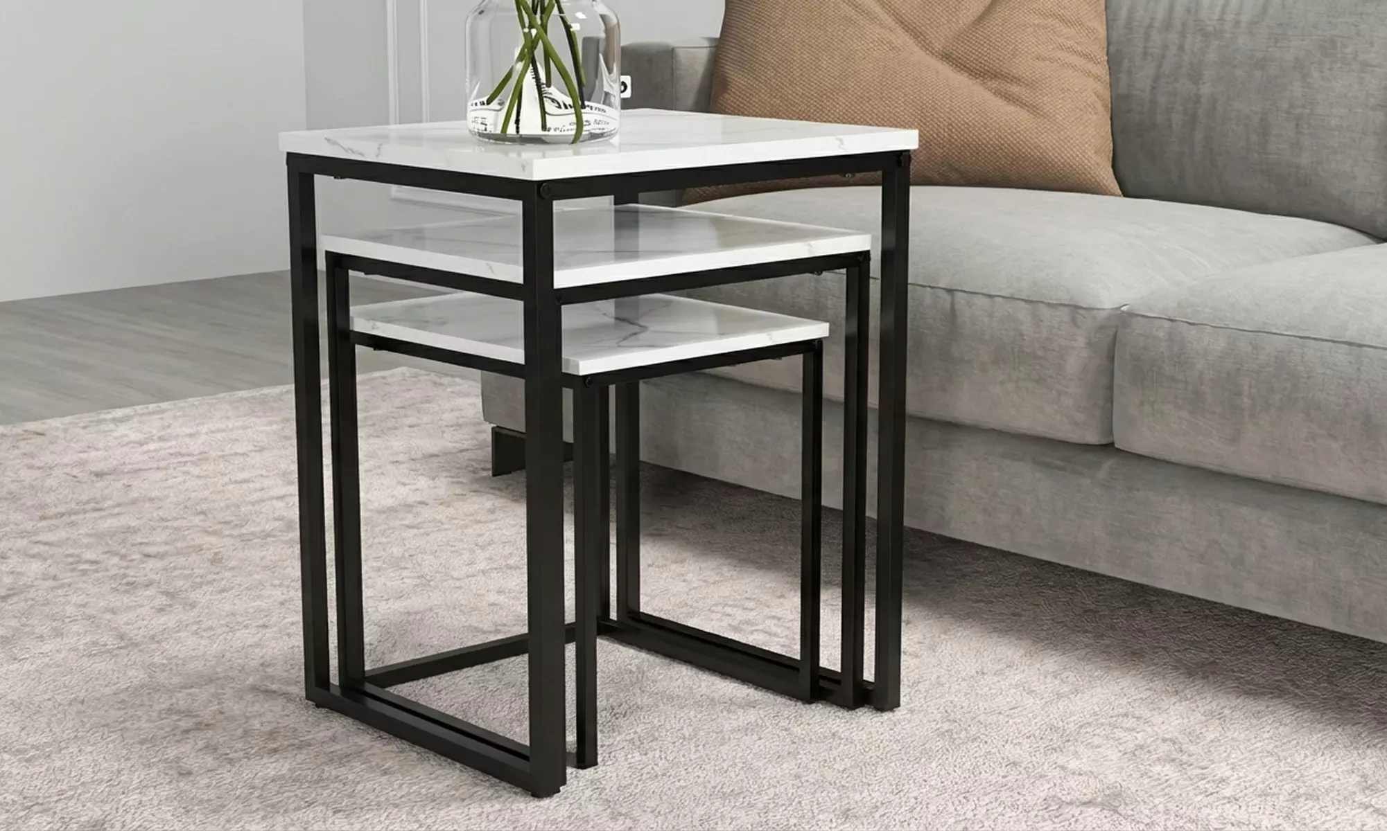HOMCOM Nest of Three Faux Marble Side Tables Set