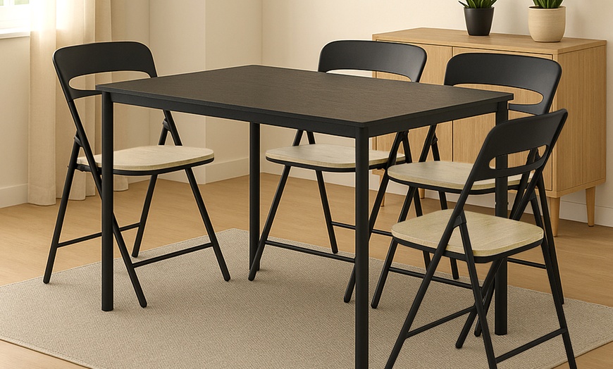 Image 4: Juego de 4 sillas plegables de metal con asiento de madera