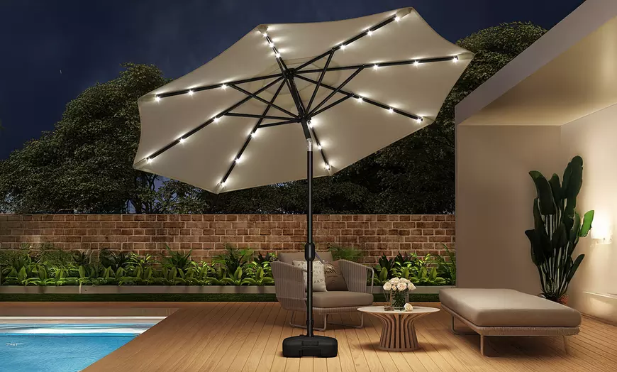Image 6: Rotatable Solar Strip Lighting Umbrella with Fillable Base