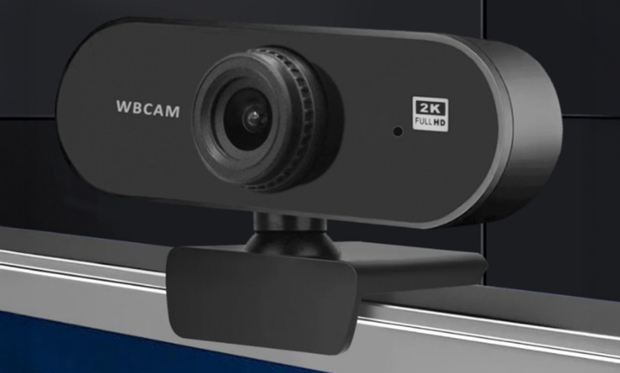 Image 1: 2K Webcam with Microphone, Clear Video and Adjustable Lighting