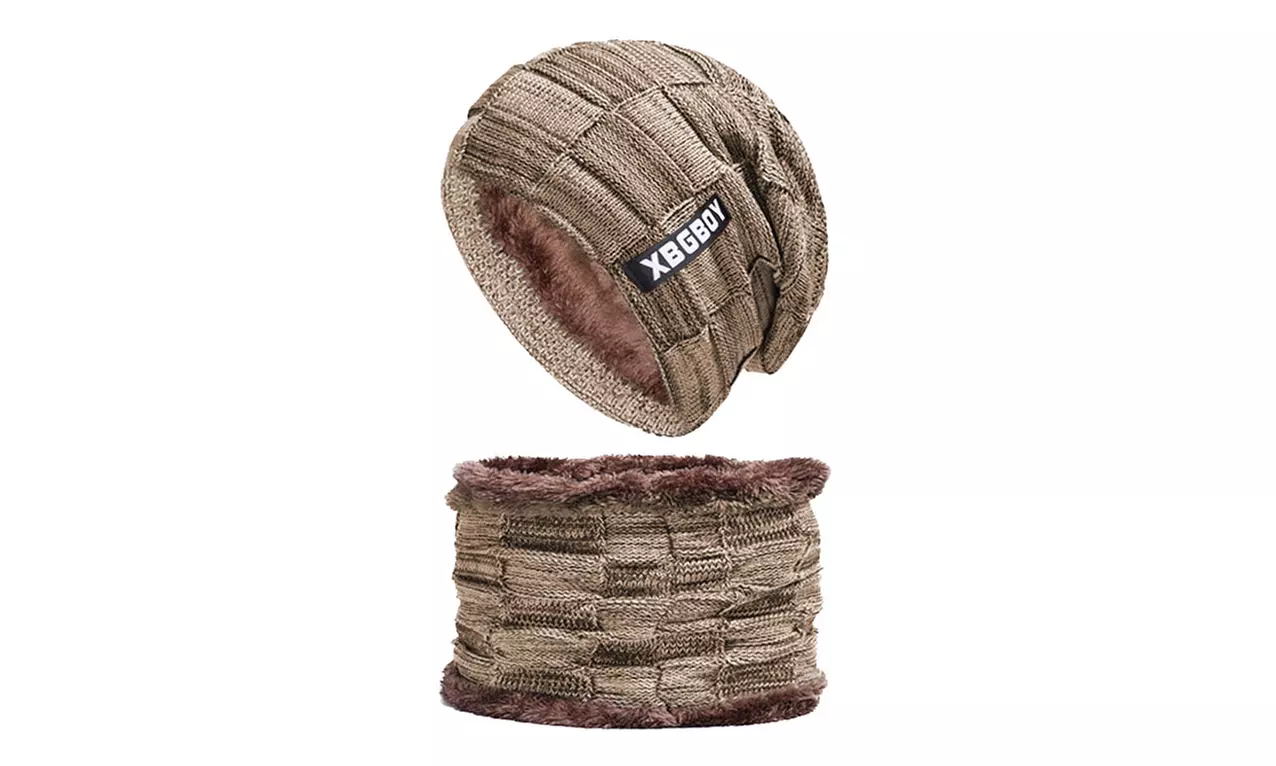 2-Piece Winter Knit Beanie Hat & Scarf Set for Men & Women