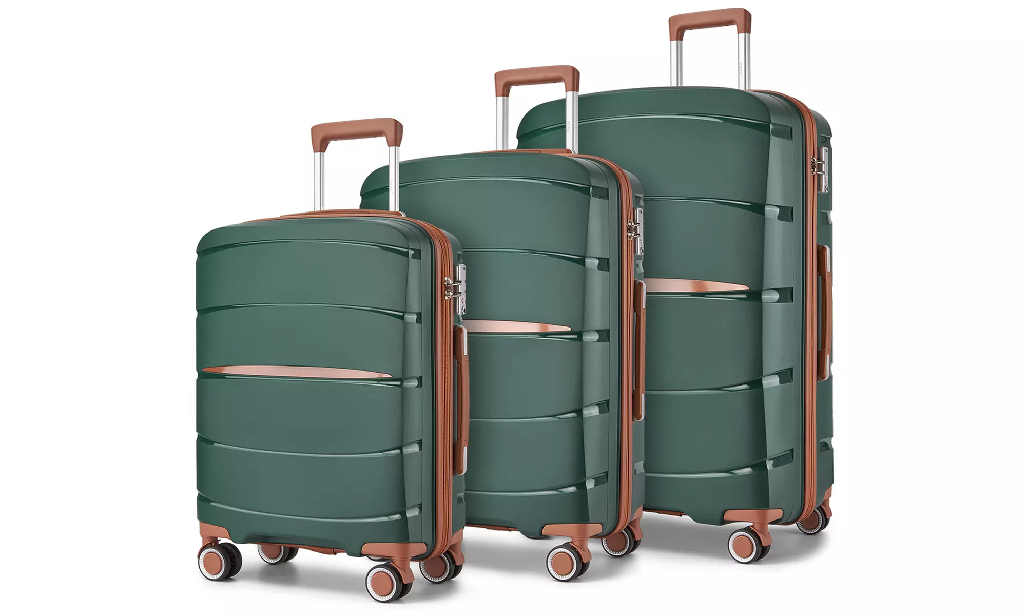 Maletas de ruedas rígidas en color verde con cerradura TSA, de Kono