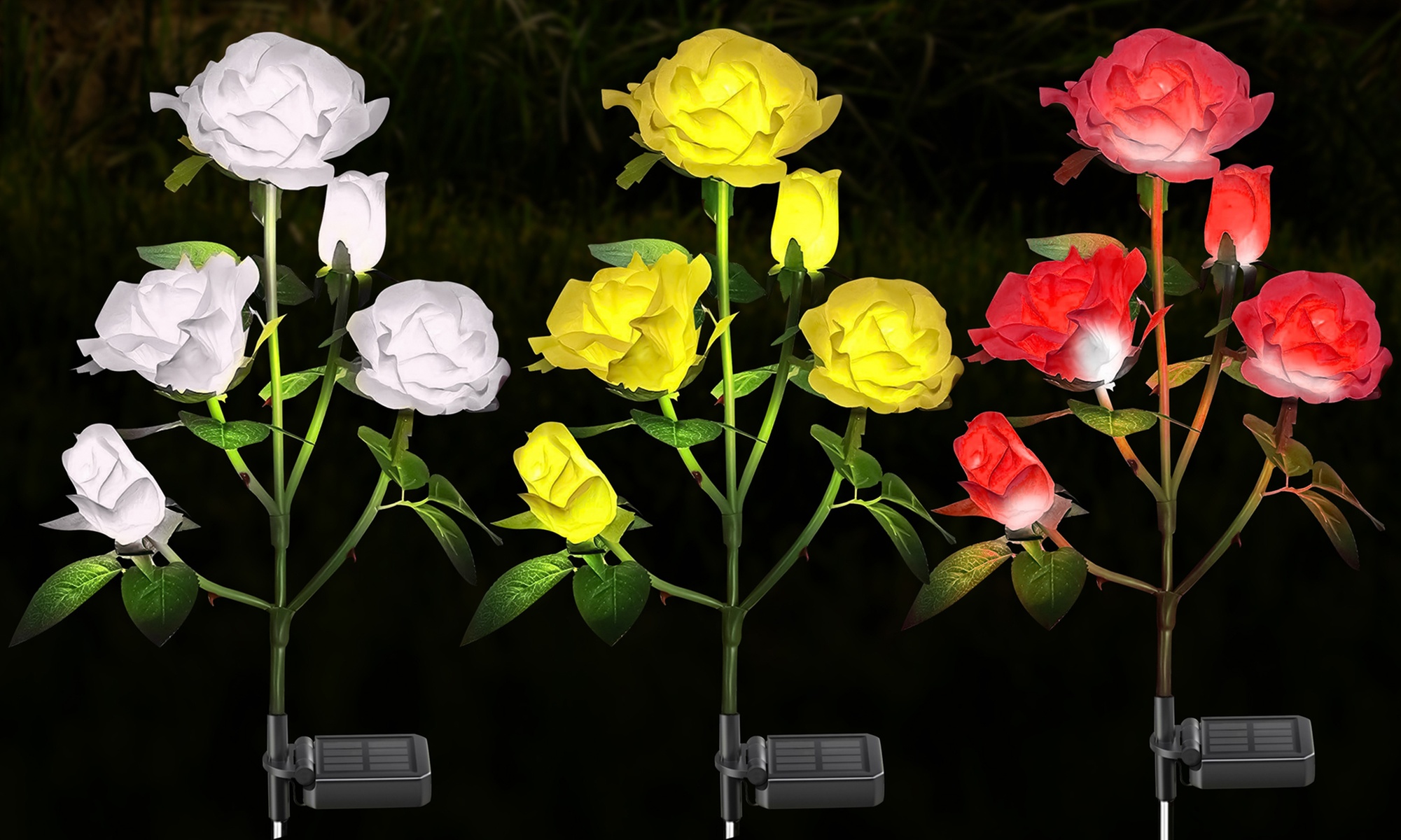 2 Pack LED Solar Roses Outdoor Decorative Lawn Lights With Color Changeable LEDs