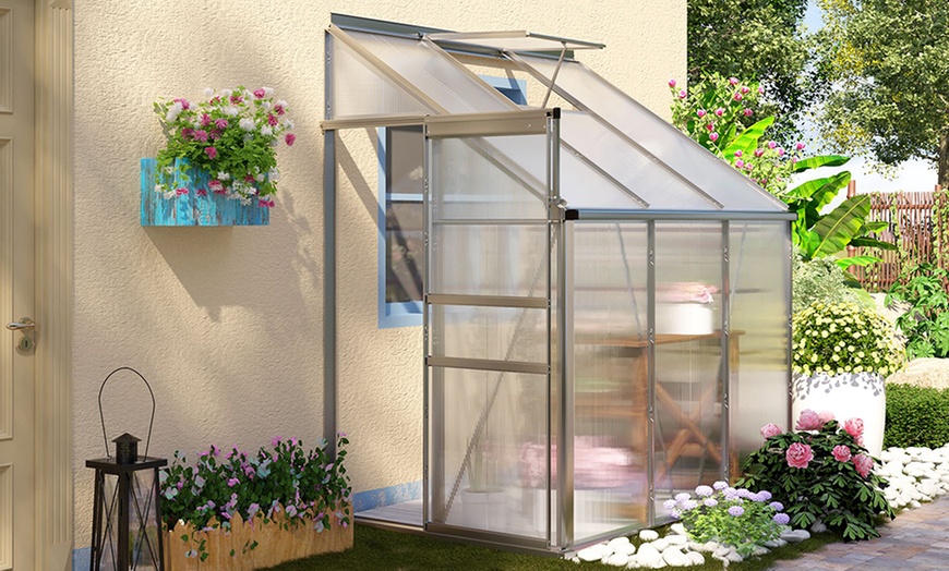 Image 2: Outsunny Lean to Wall Polycarbonate Greenhouse