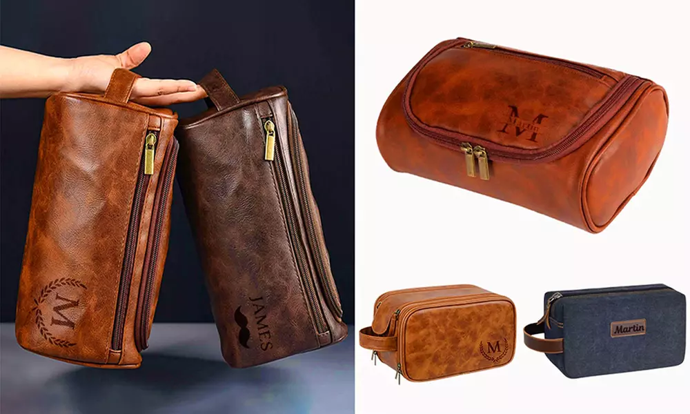 Travel in style with personalized vegan-friendly leather toiletry bag