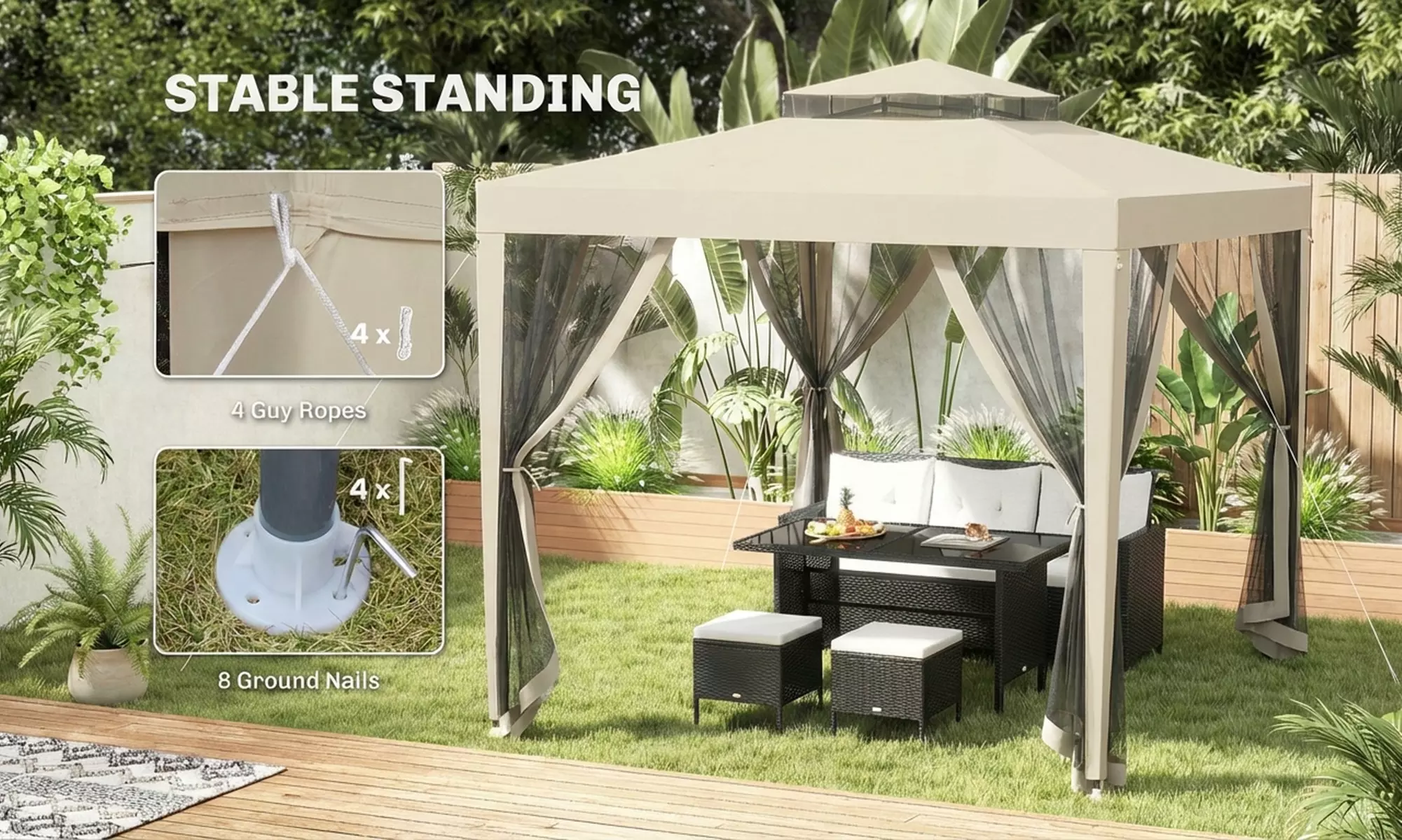 Outsunny 3 x 3m Party Gazebo with Mesh Sidewalls and Vented Roof