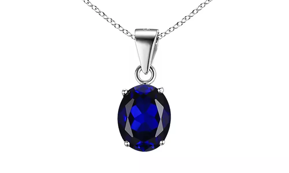 Sterling Silver 4.00 CTTW Sapphire Oval Cut Pendant Necklace