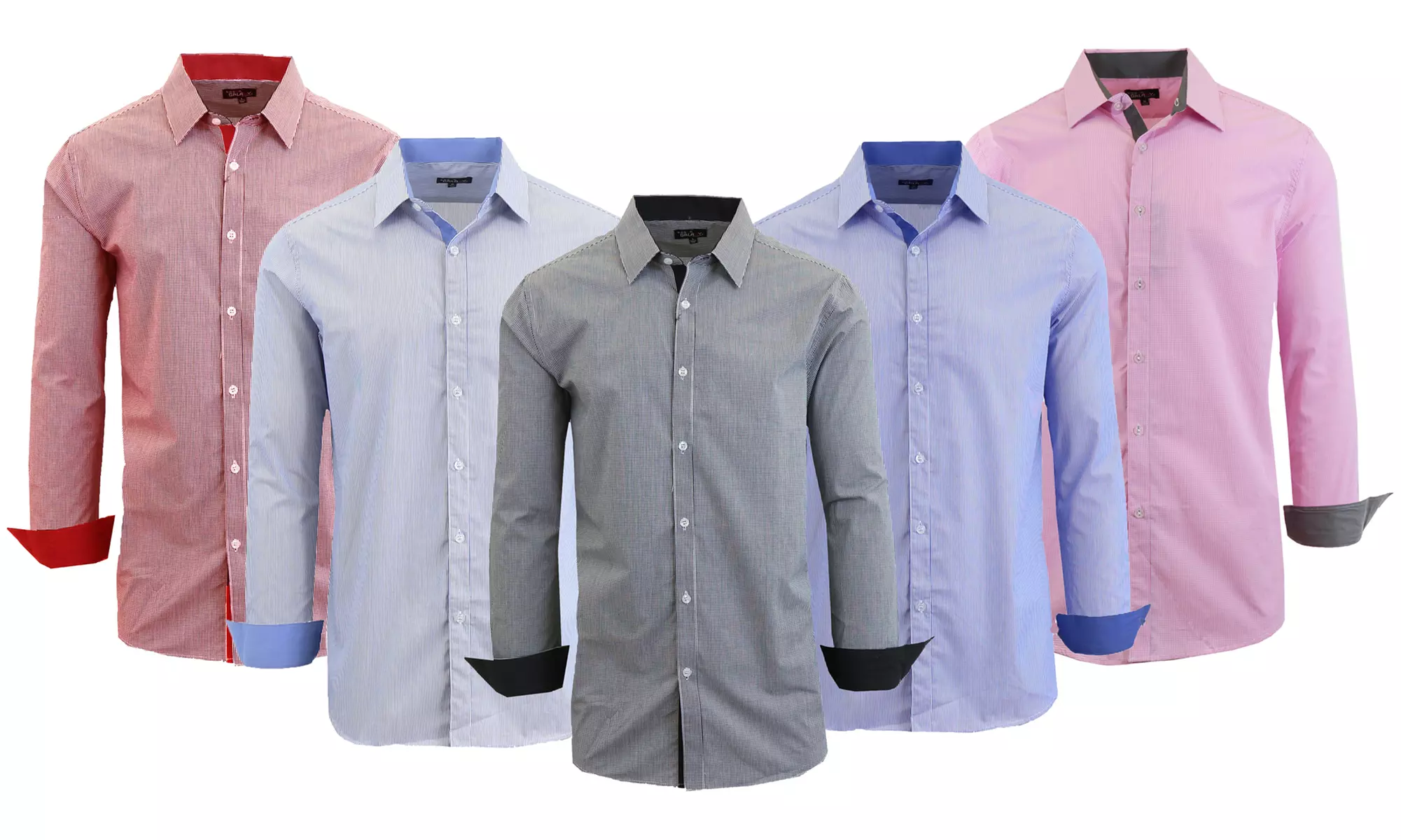 Men's Long-Sleeve Checkered or Pinstriped Slim Fit Dress Shirt - Primary Image
