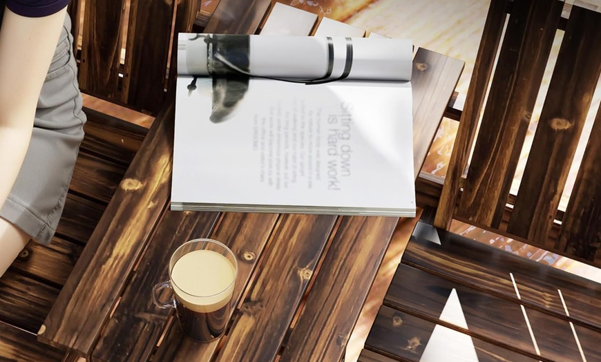 Image 13: Outsunny 2-Seater Wooden Bench with Centre Table