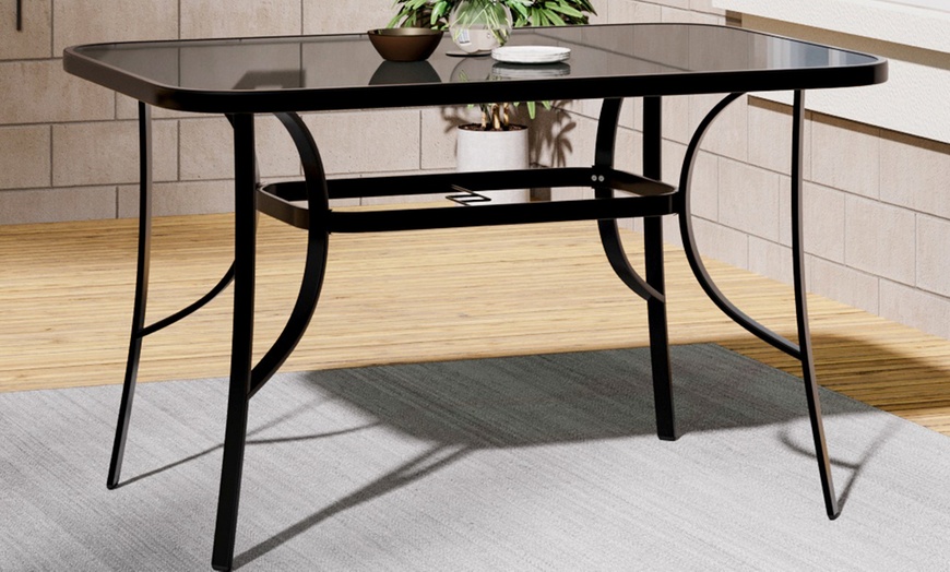 Image 19: Black Tempered Glass Coffee Table with Umbrella Hole 
