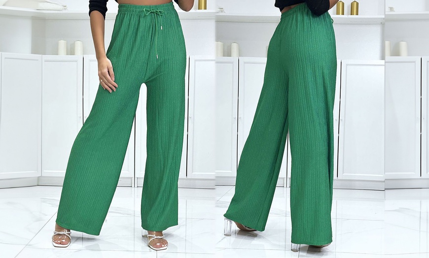 Image 4: Textured Palazzo Wide Trousers
