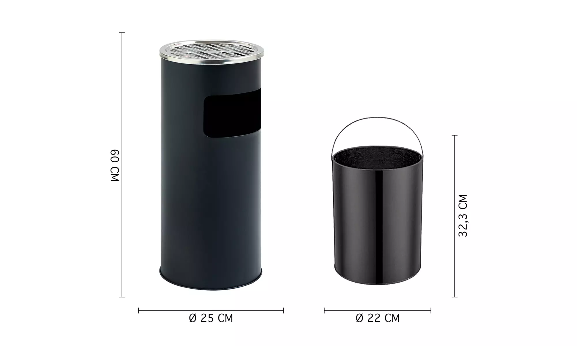 Posacenere cestino in acciaio 2 in 1