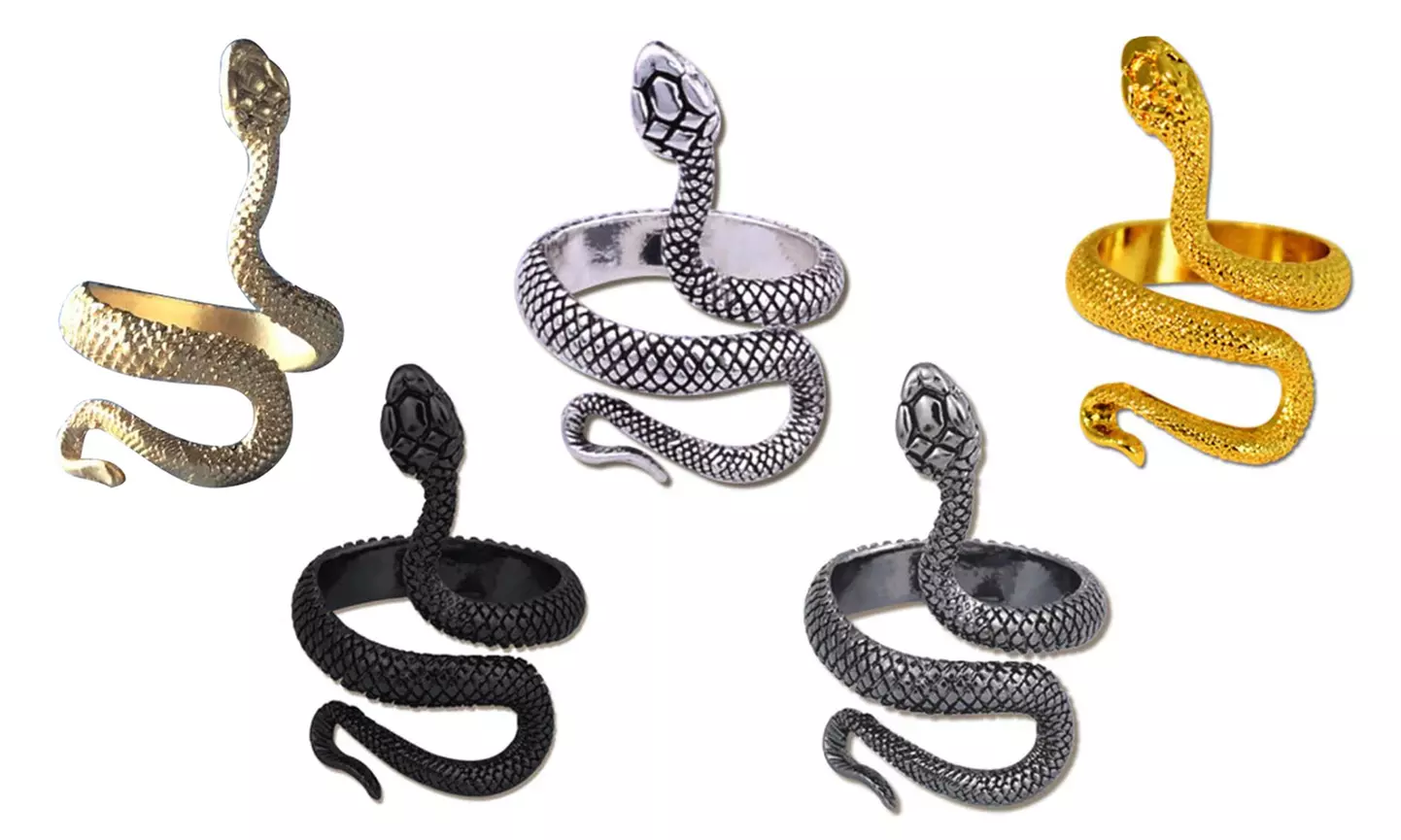 US 1-2 Stainless Steel Ring Snake Gothic Jewelry Retro Animal Adjustable Unisex