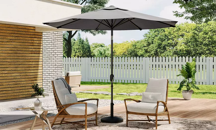 Image 3: 3m Grey Rotating Parasol with Four Base Styles 