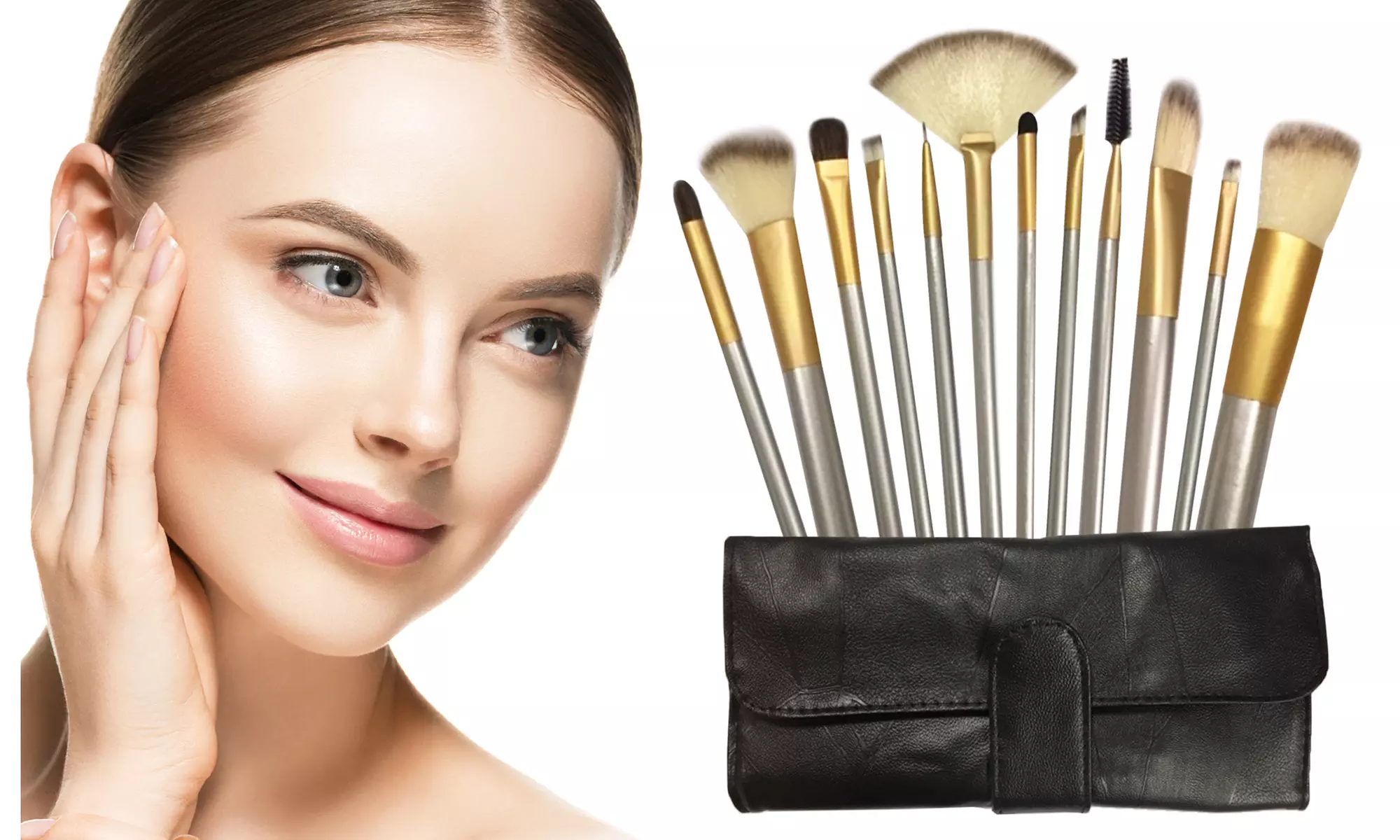 Professional Metallic Makeup Brushes Set with Travel Pouch - 12 Piece - Primary Image