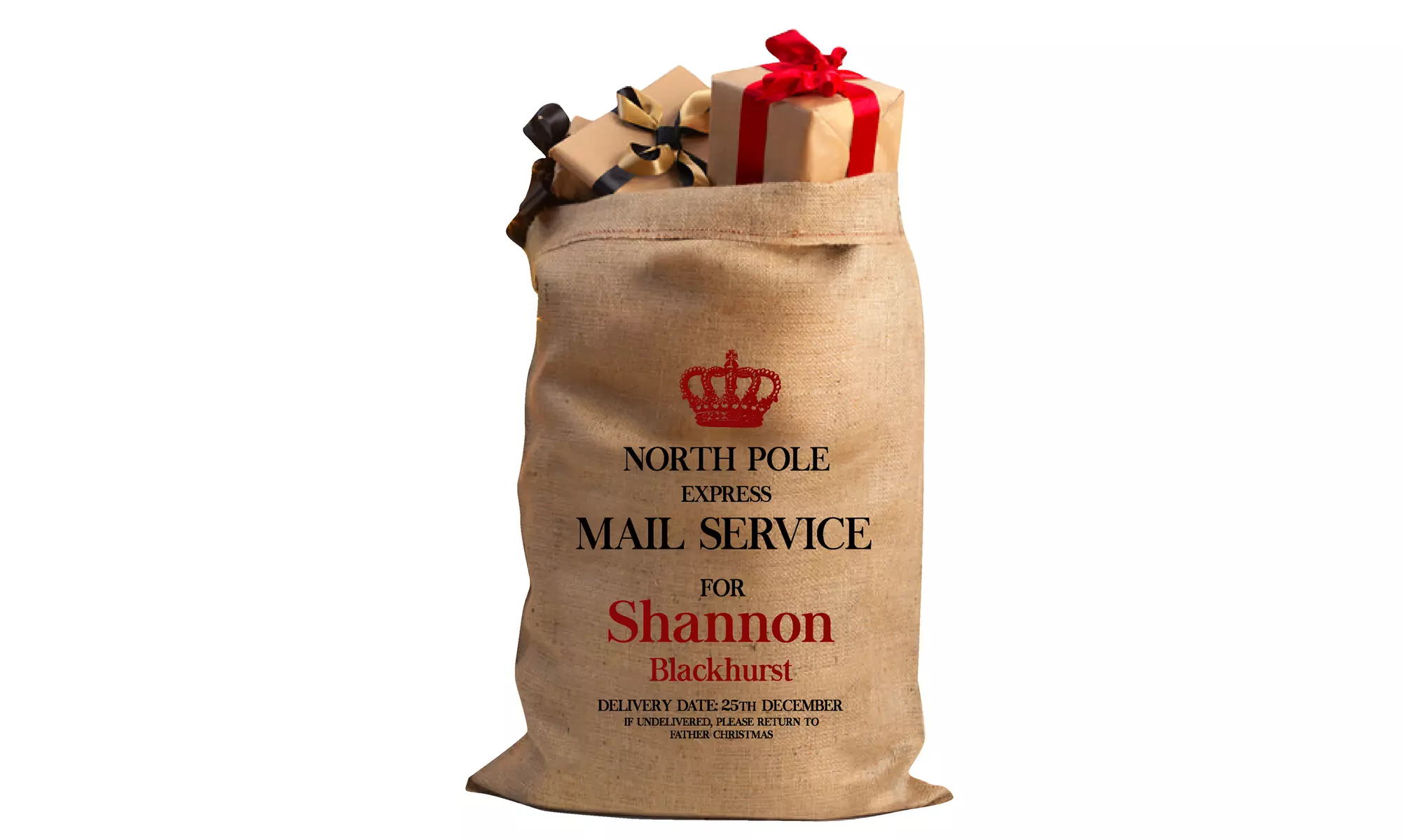 Spread holiday cheer with Personalised Christmas Hessian Sacks