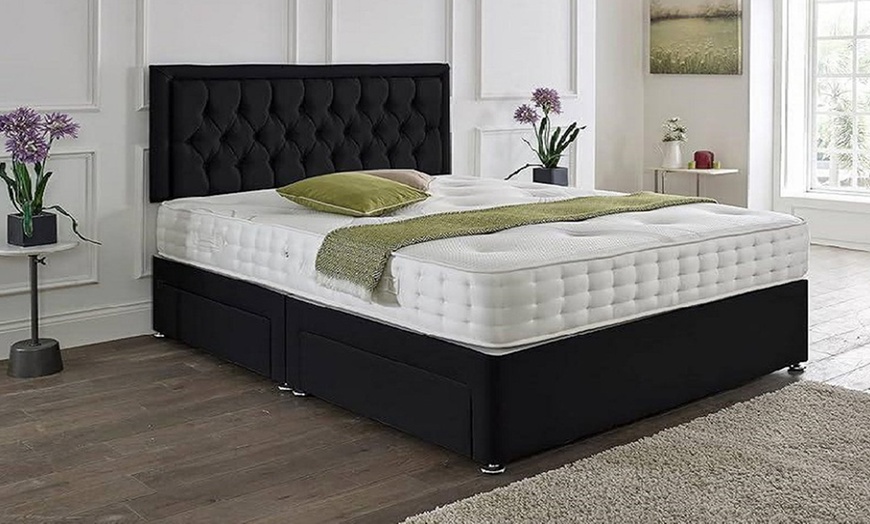 Image 5: Chesterfield Plush Divan Bed with Memory Foam Sprung Mattress 