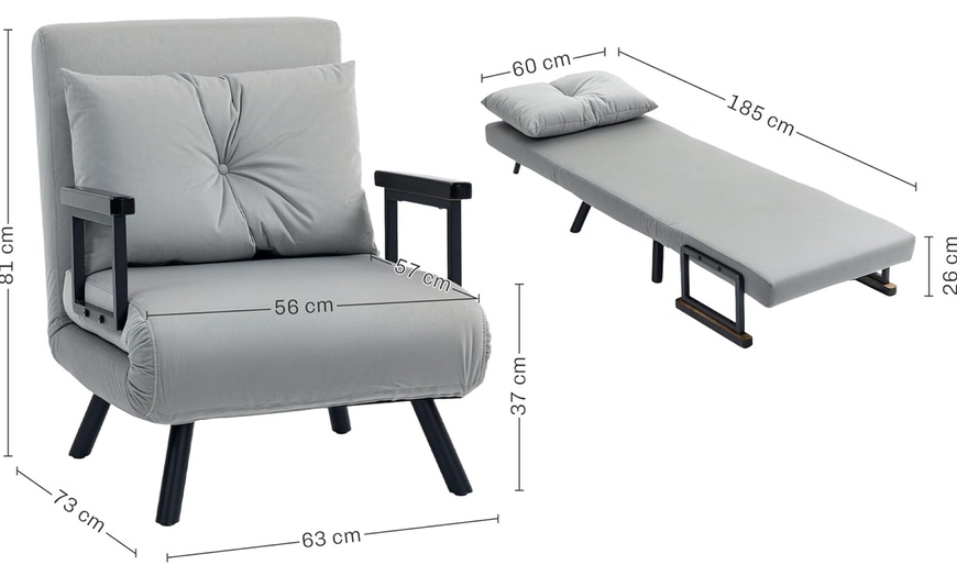 Image 10: HomCom 4-in-1 Chair Bed, Faux Suede & Velvet Feel