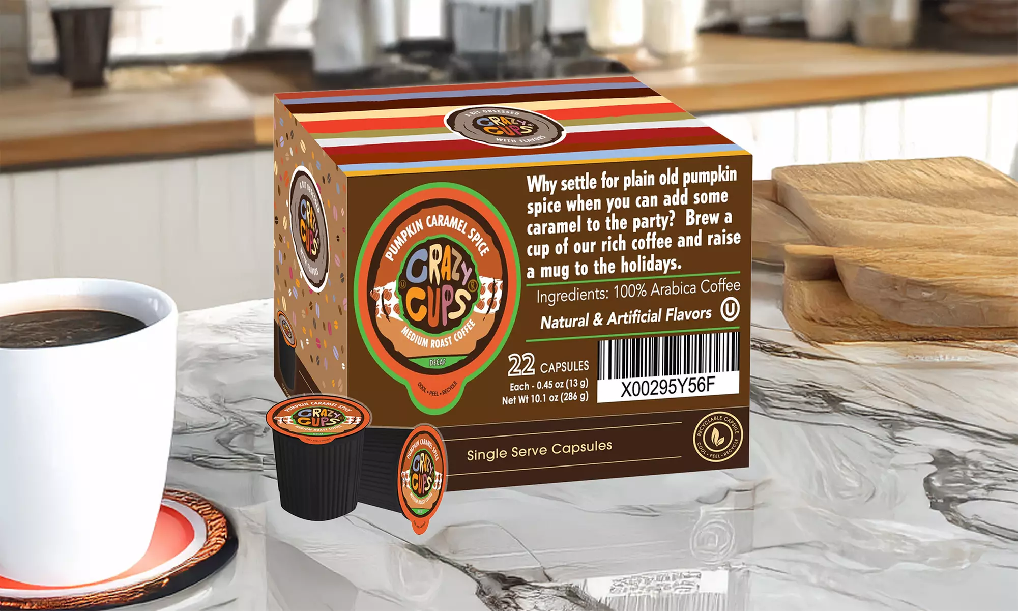 Crazy Cups Decaf Pumpkin Caramel Spice Hot or Iced Coffee K Cups 22 or 80 Count