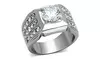 Unisex 2.94 Ct Round Cut Cubic Zirconia Silver Stainless Steel Ring
