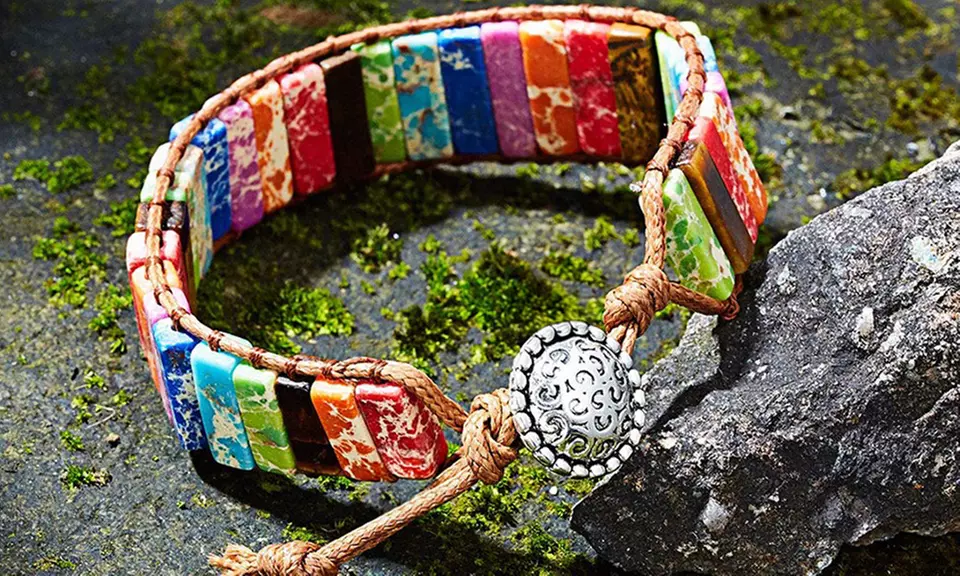 7 Chakra Bracelets with Real Stones Rainbow Wrap Healing Bead Bracelet