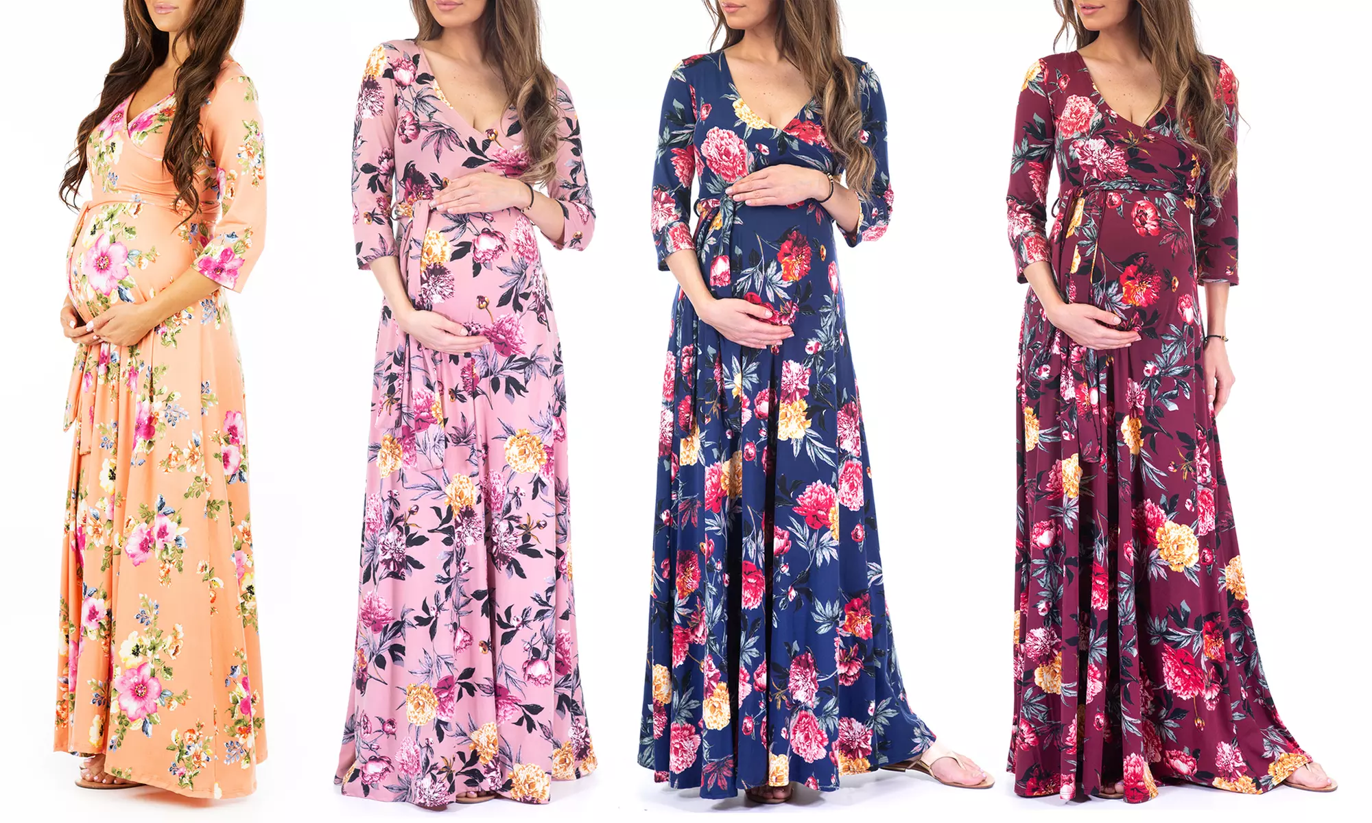 Women's Faux Wrap Maternity Dress with Adjustable Belt - Primary Image