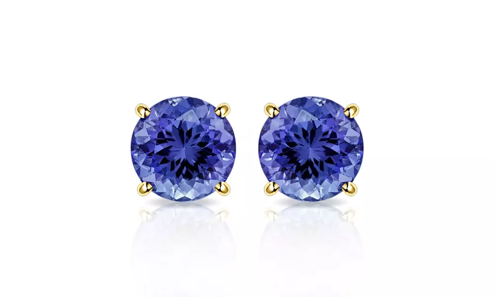 2.00 CTW Lab Created Tanzanite Stud Earrings in 10K Solid Yellow Gold by MUIBLU Gems - Primary Image