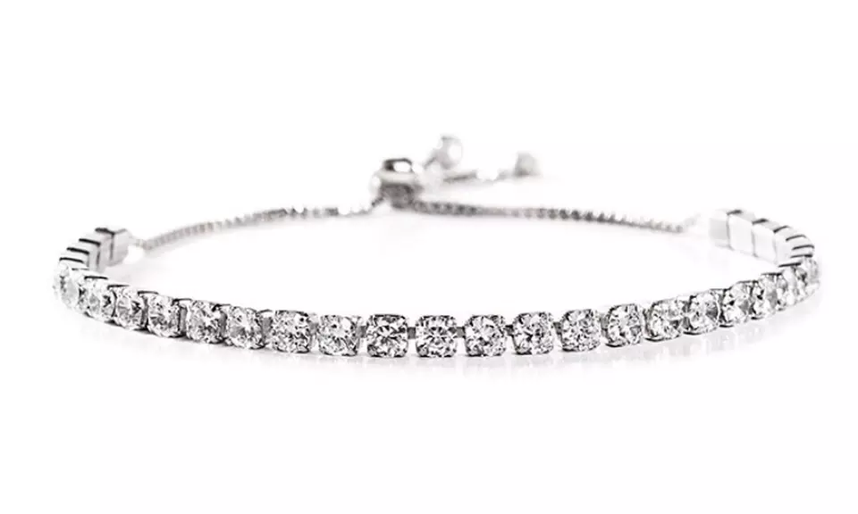 14K White Gold Plated Adjustable Tennis Bracelets with crystals from Swarovski