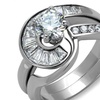 Image 1: Womens 1.38ct Round & Bagguete Cubic Zirconia Stainless Steel Wedding Ring Set 