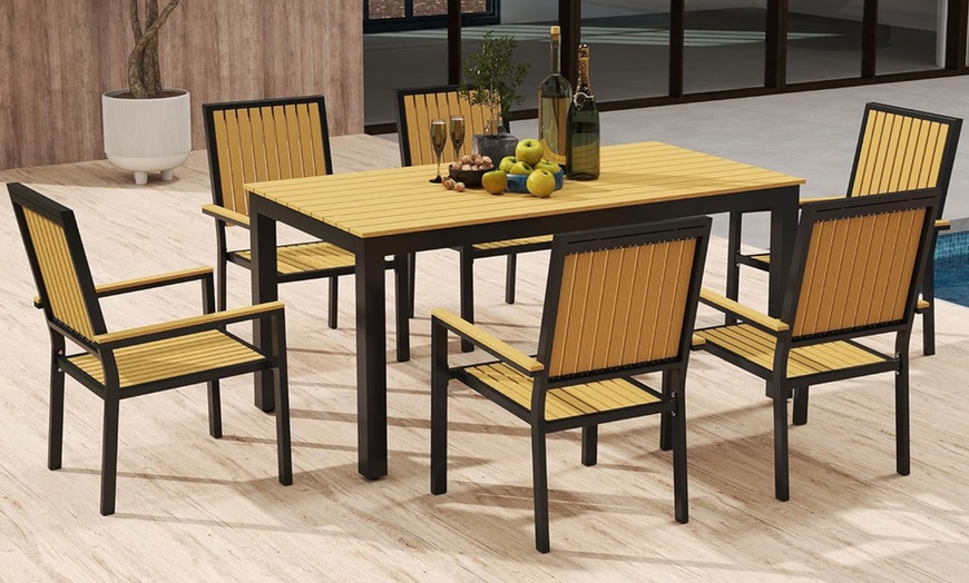 Image 3: Outsunny Six-Seater Garden Dining Set with Stackable Chairs