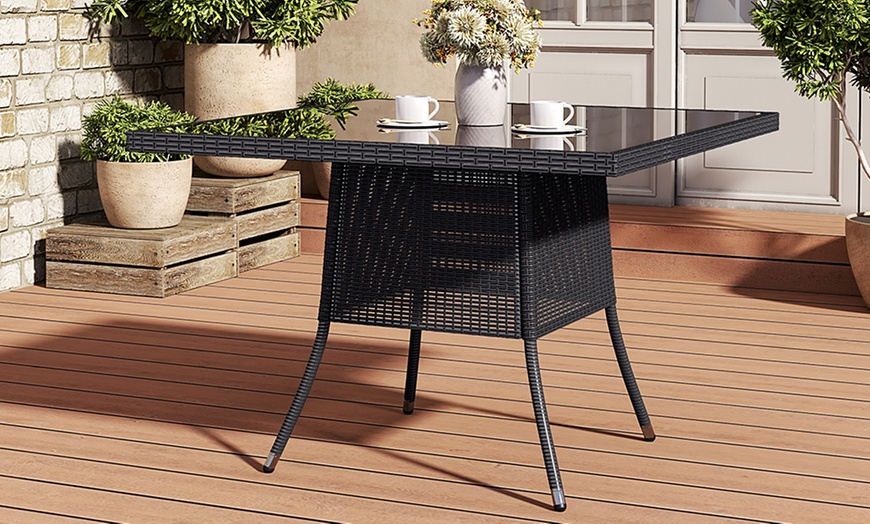 Image 29: Outdoor Garden Rattan Effect Tempered Glass Coffee Table with 6 Styles