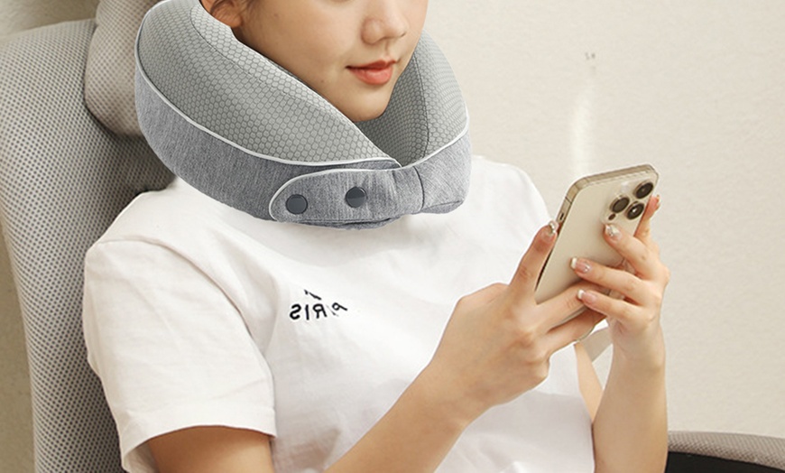 Image 8: Memory Foam Travel Neck Pillow Set, Includes Mask and Earplugs