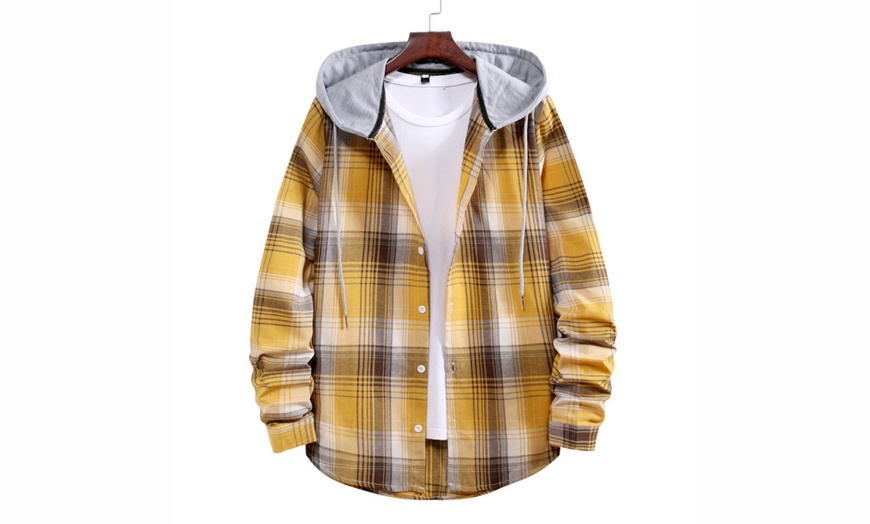 Image 6: Men's Hooded Check Shirt Jacket