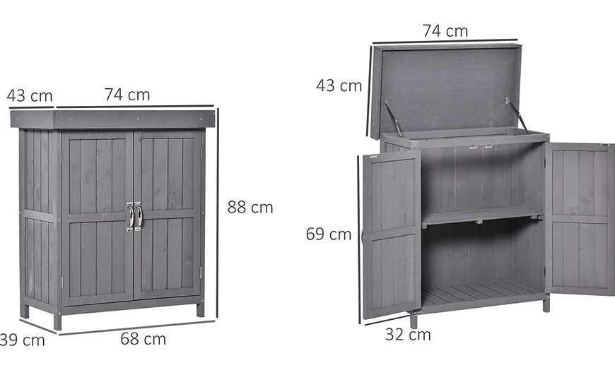 Image 7: Outsunny Wooden Garden Storage Sheds in Grey or Natural Wood