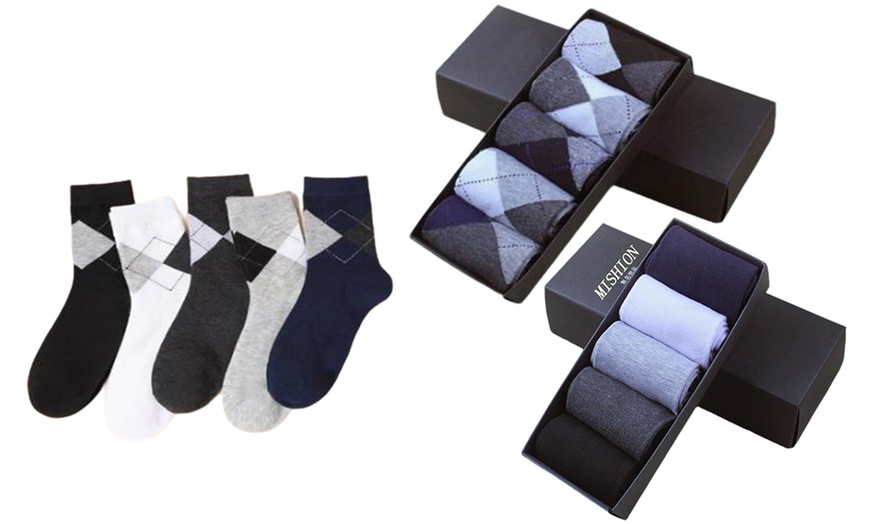 Image 1: Five Pairs Men's Mid-Calf Socks Boxed Set