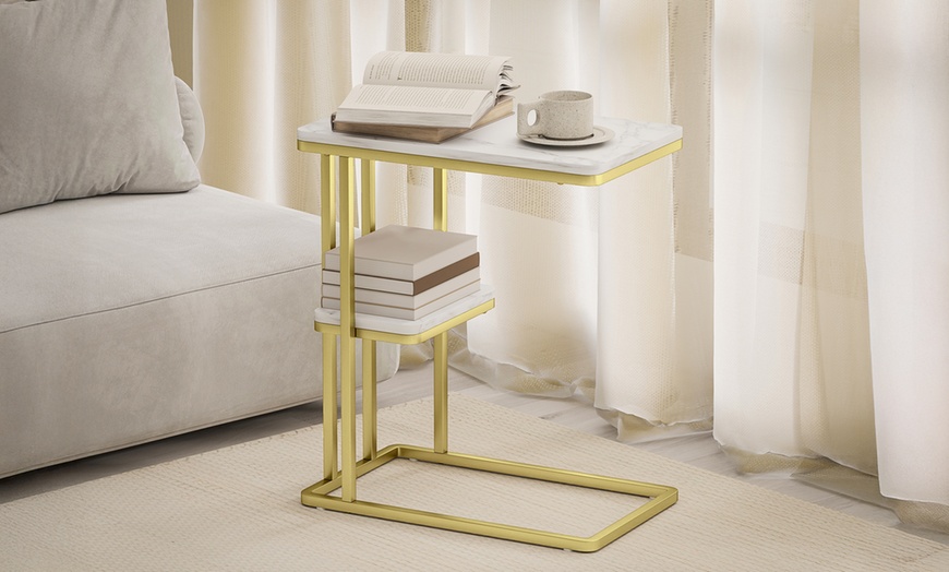 Image 3: HOMCOM C-Shaped Narrow Side Table