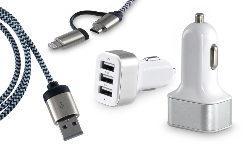 Image 10: Auto-usb-oplader met 3 ingangen