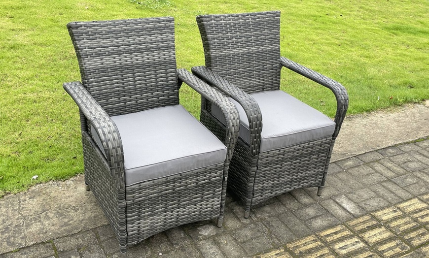 Image 2: Fimous PE Rattan-Effect Garden Furniture Gas Fire Pit Dining Table Set