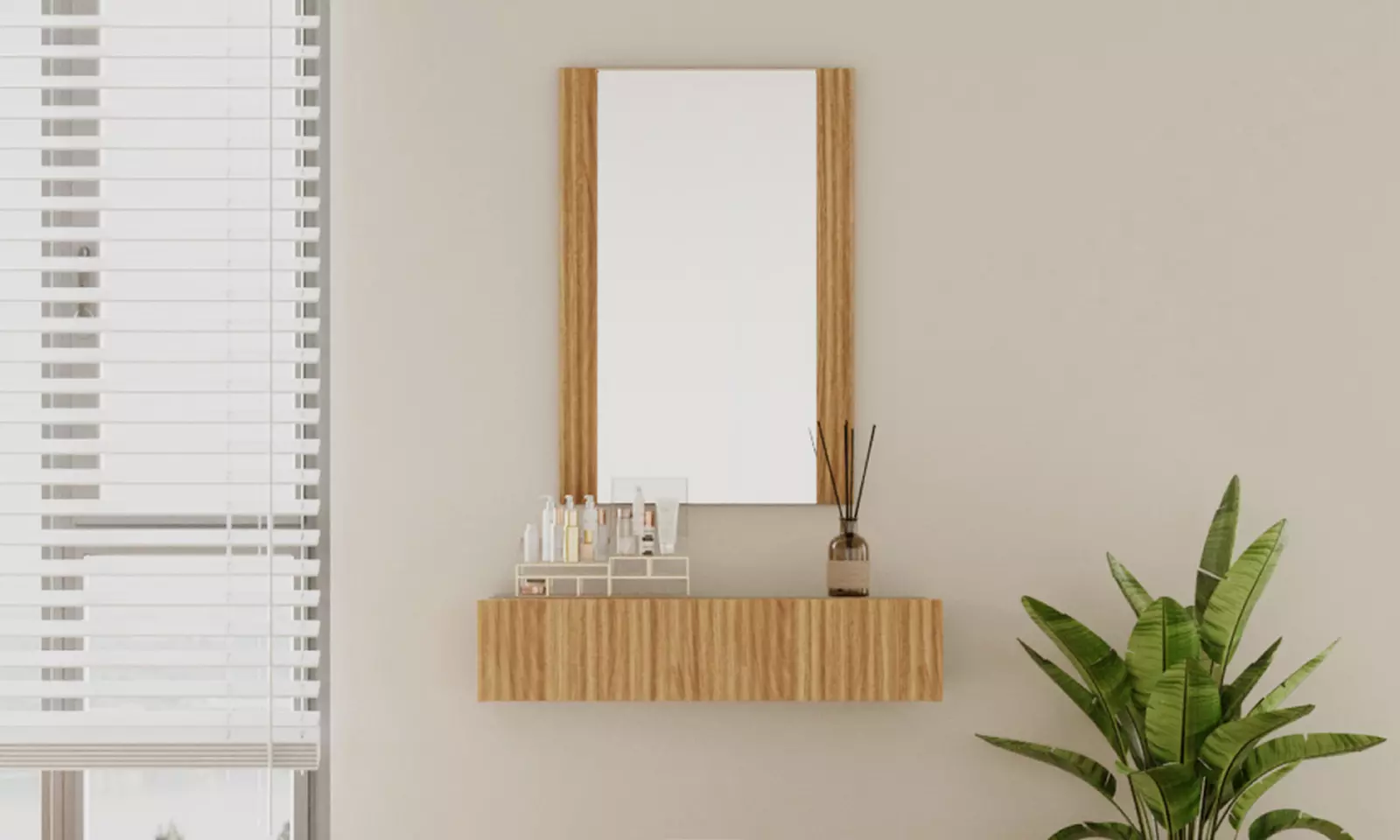 Tocador acanalado con cajón y espejo