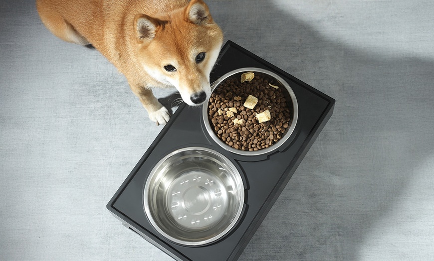 Image 3: Elevated Pet Food Bowl Water Bowl Feeder Adjustable Height